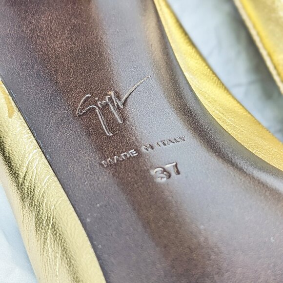 Giuseppe Zanotti MYA 105 Open-Toe Mule Gold Laminated Leather Size 37 MSRP $750 - Picture 11 of 12